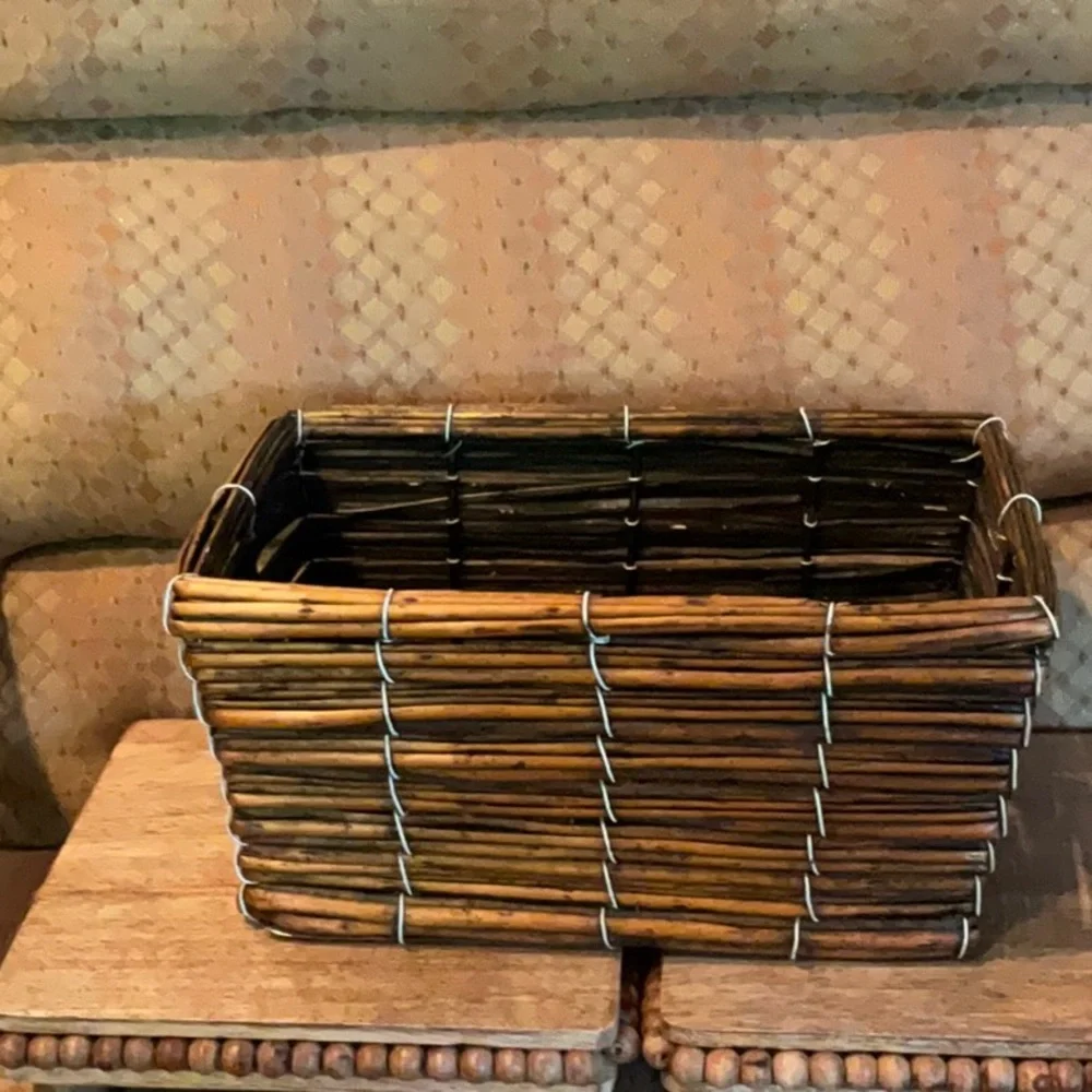 Wicker Basket, Rectangular, Catchall basket, Boho chic